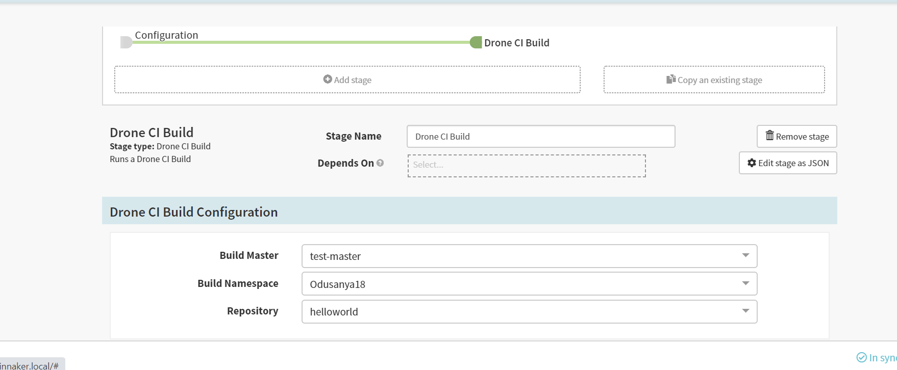 Drone CI configuration view