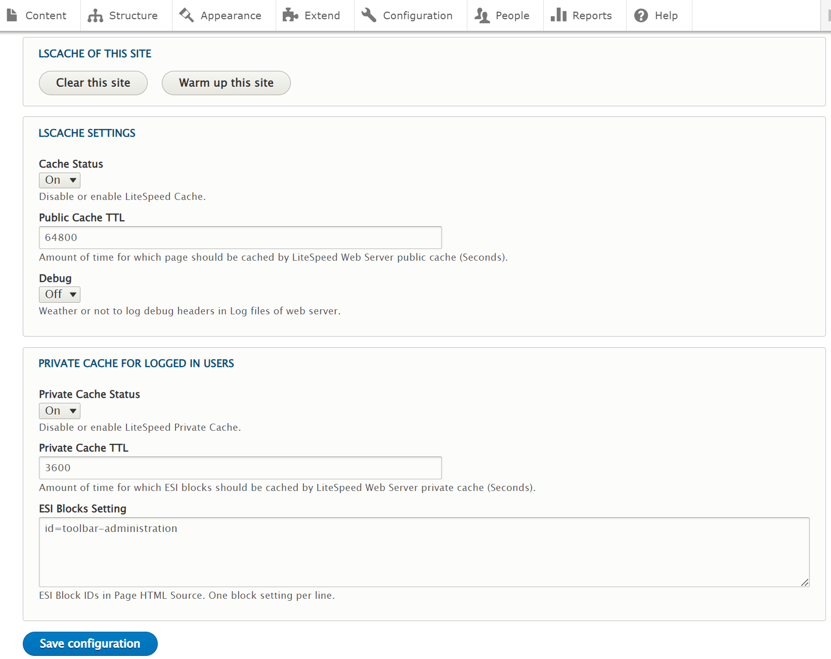 LiteSpeed Cache Drupal Plugin Configuration