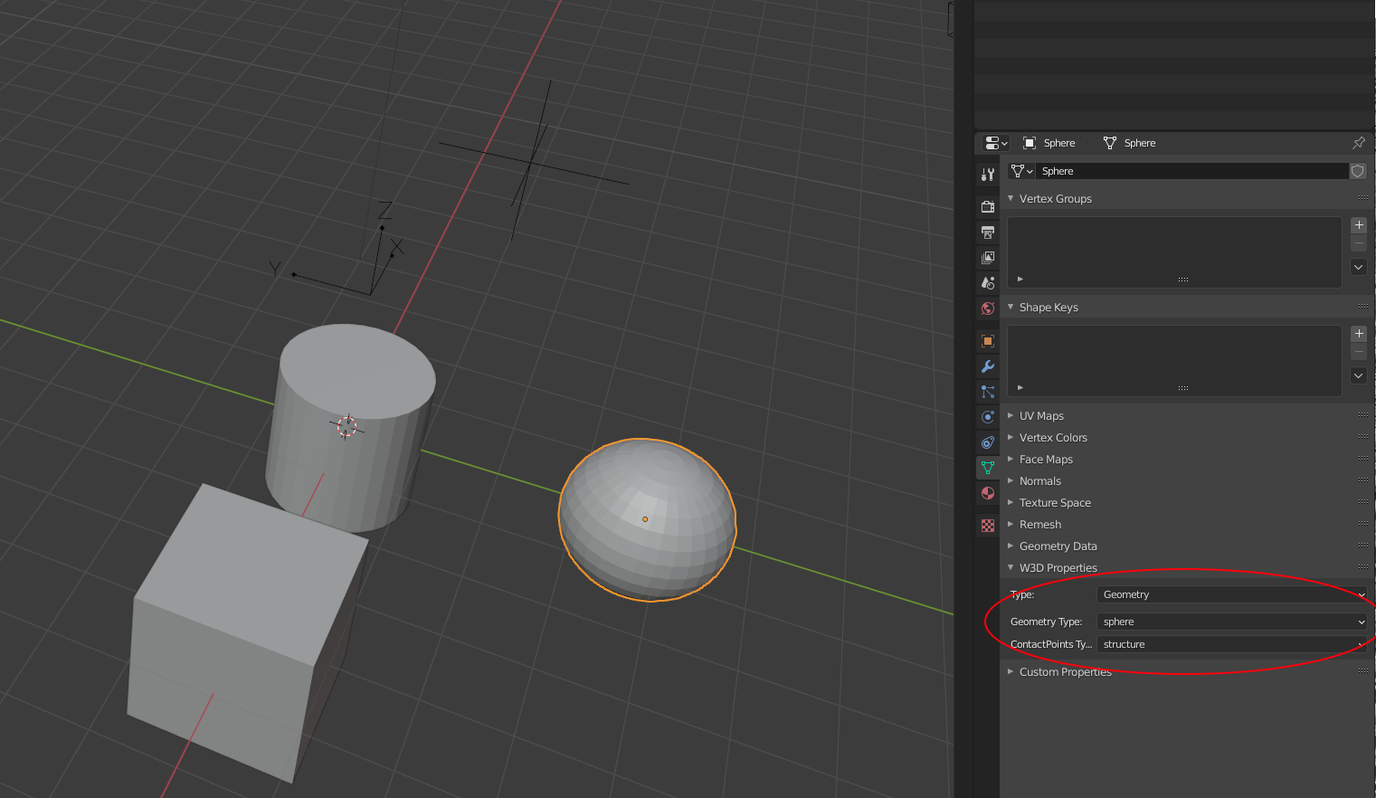 setting the mesh type, shape and contact point type