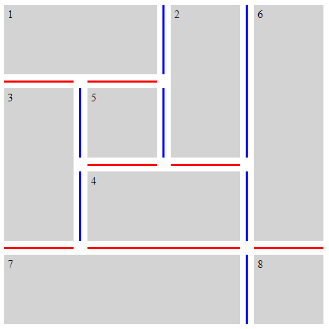 Gap decoration example in CSS Grid with decorations stopping at every intersection