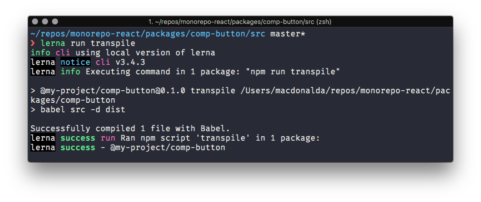 Screenshot of babel transpiling button component