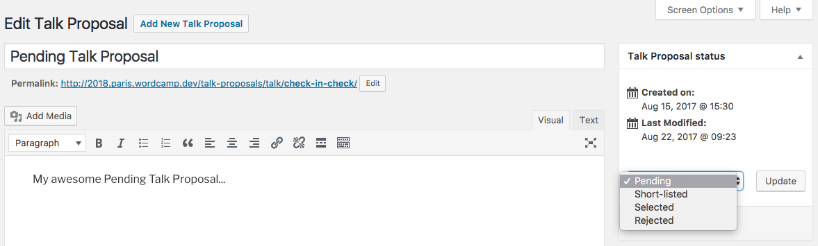 Talk Proposal Statuses