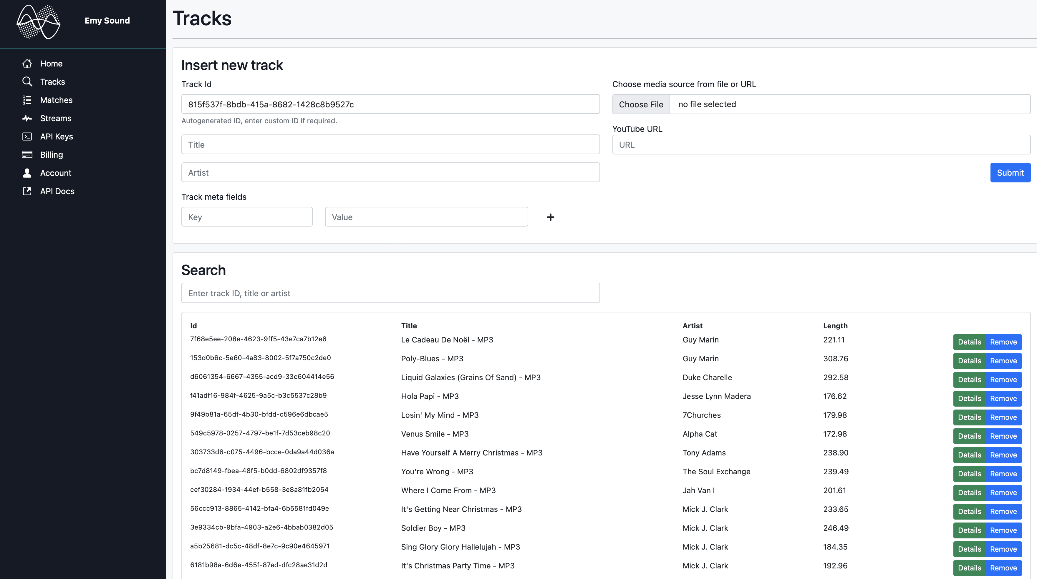 Tracks page