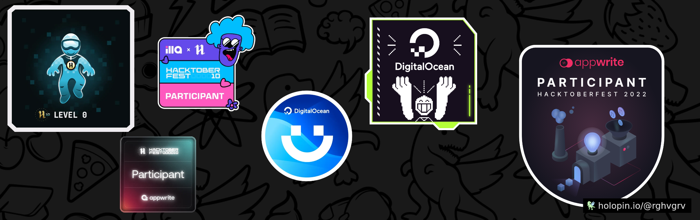 An image of @rghvgrv's Holopin badges, which is a link to view their full Holopin profile