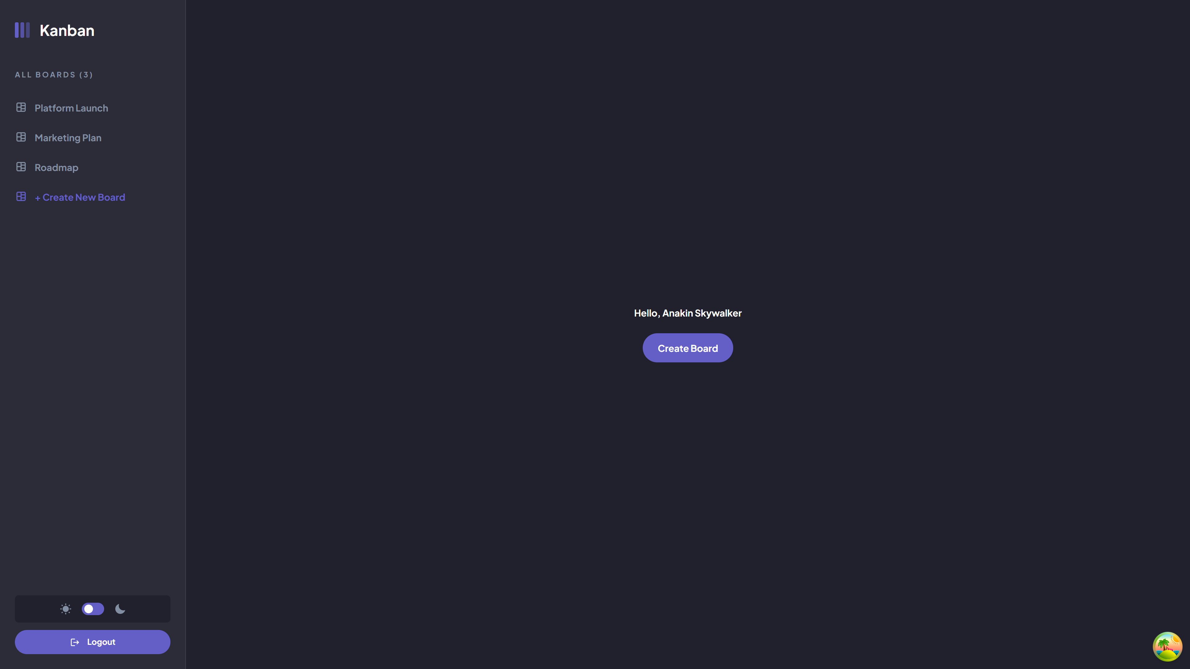 welcome page dark theme