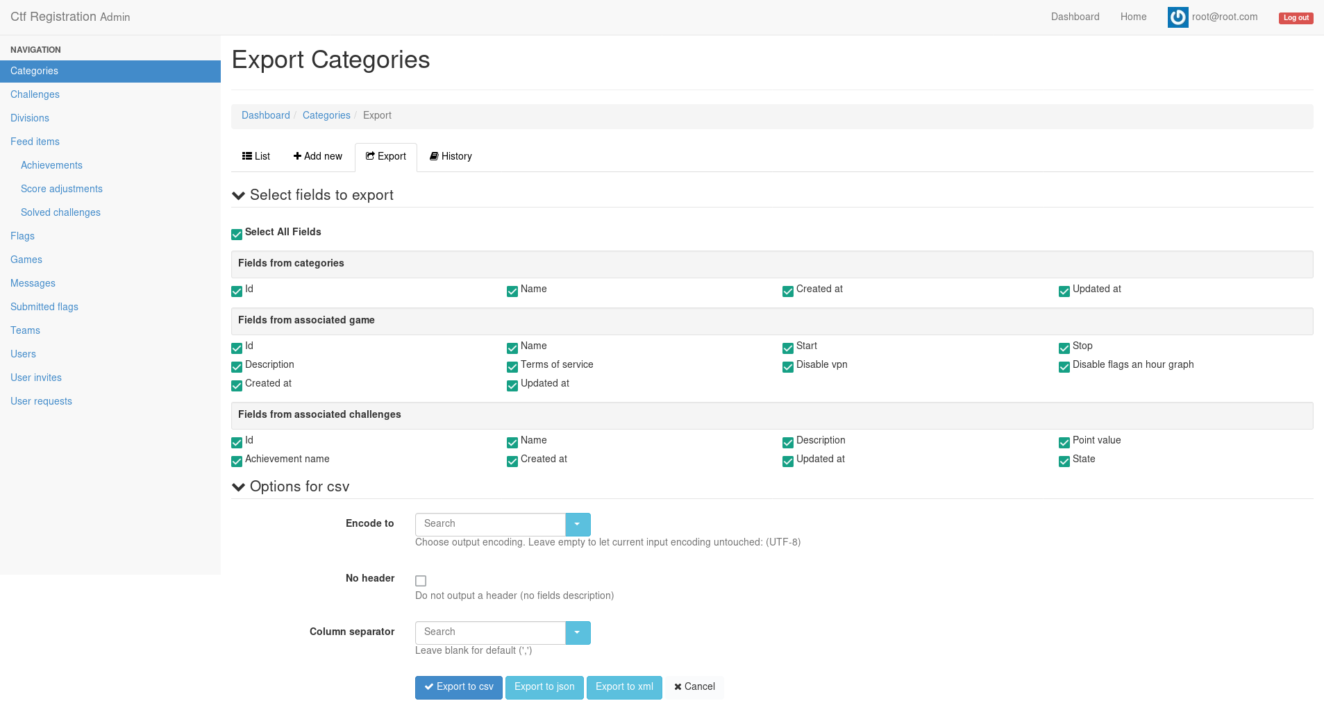 admin: export categories