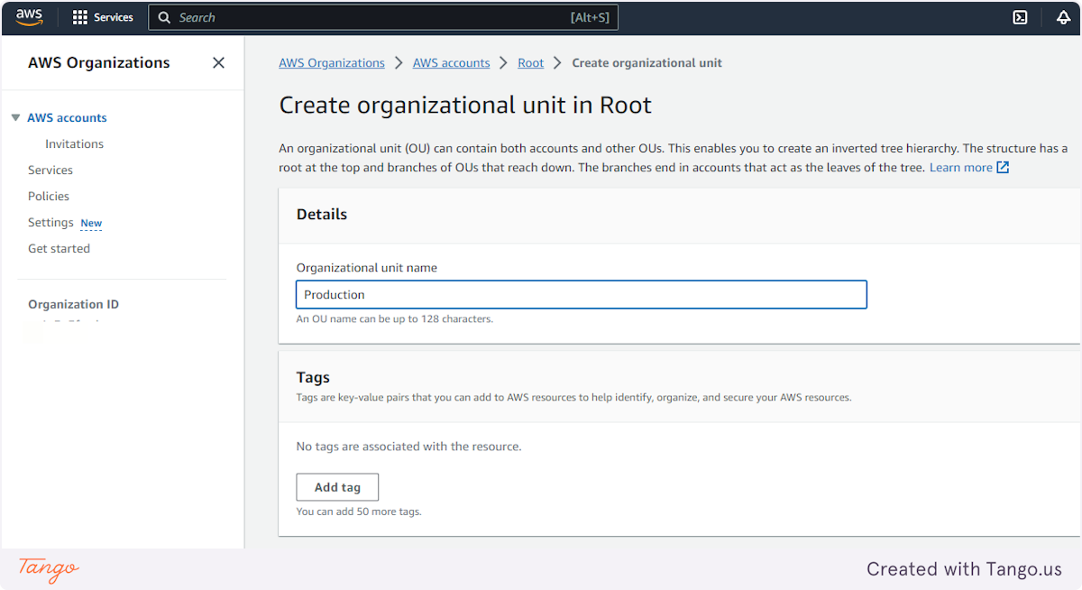 Click on Create organizational unit