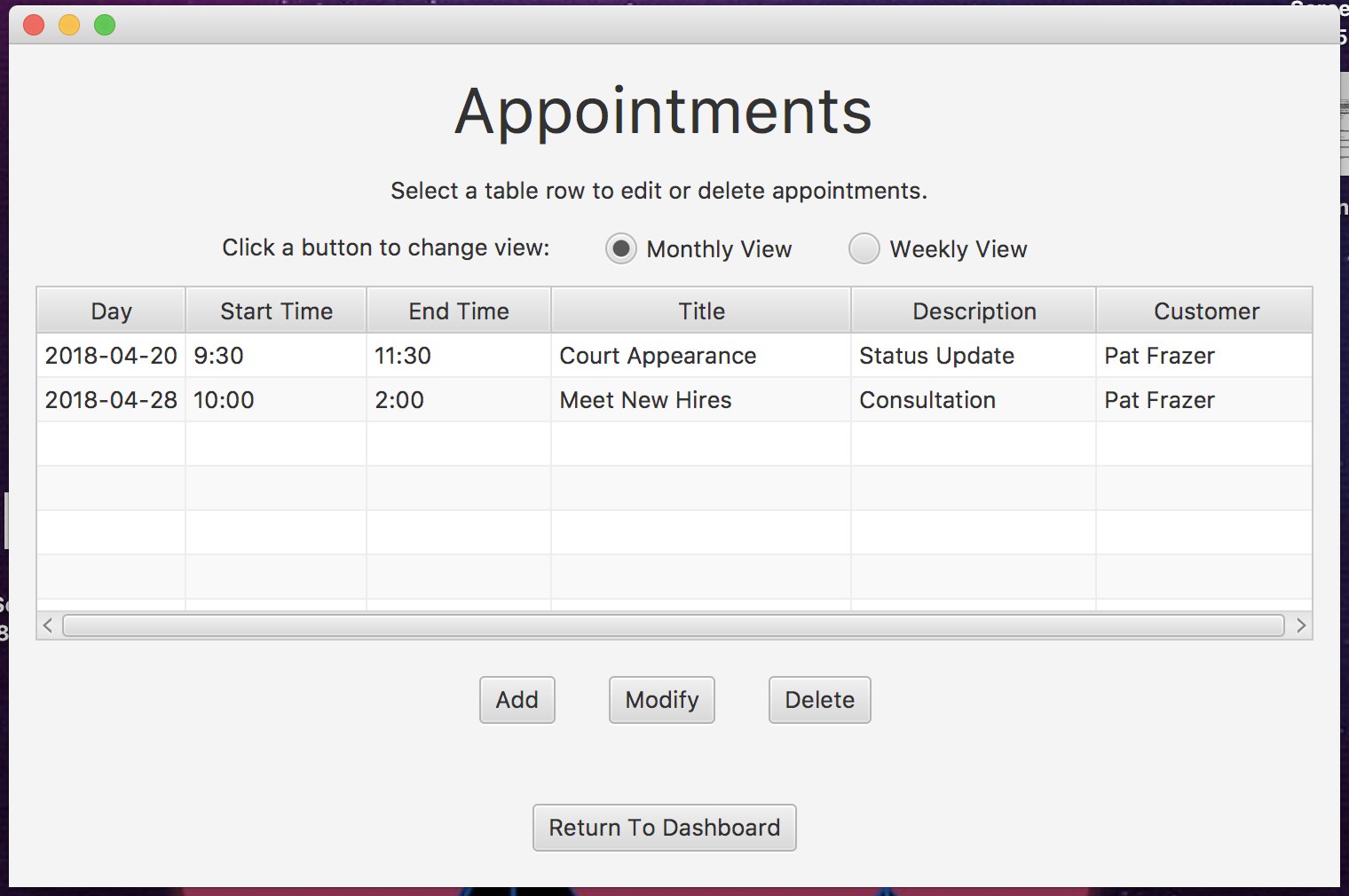 Appointments Dialog