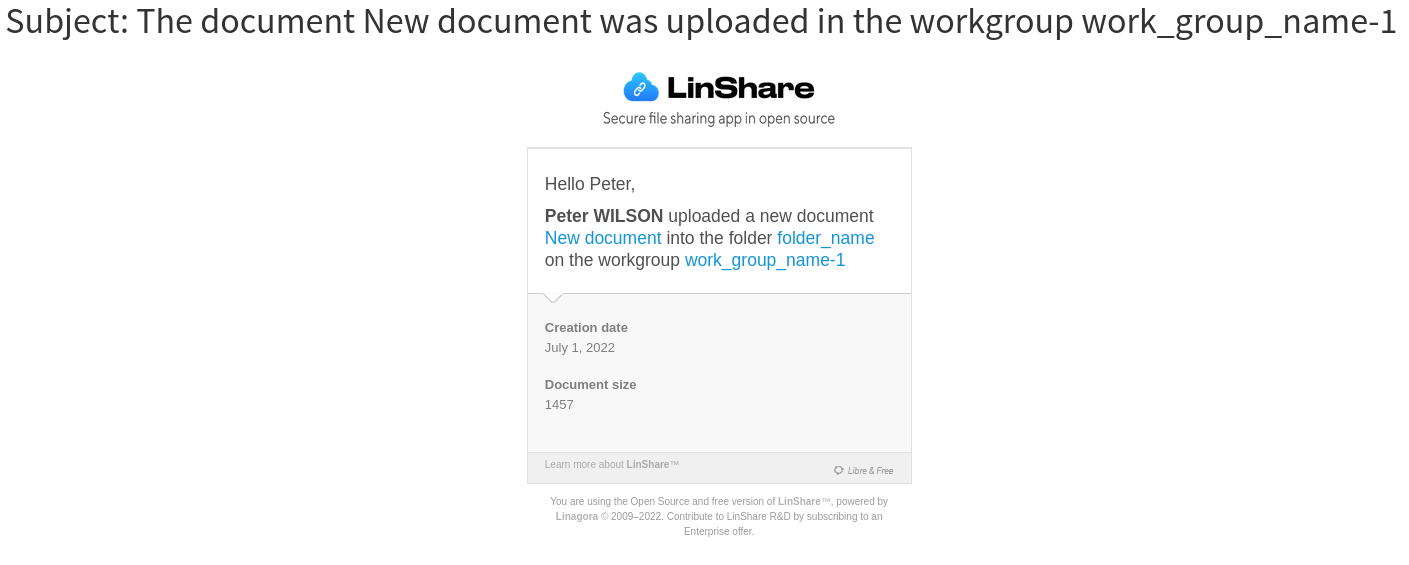 LinShare new mail - New document