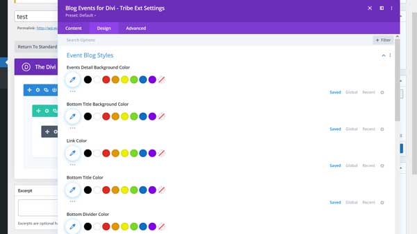 Blog Events For Divi Style Settings