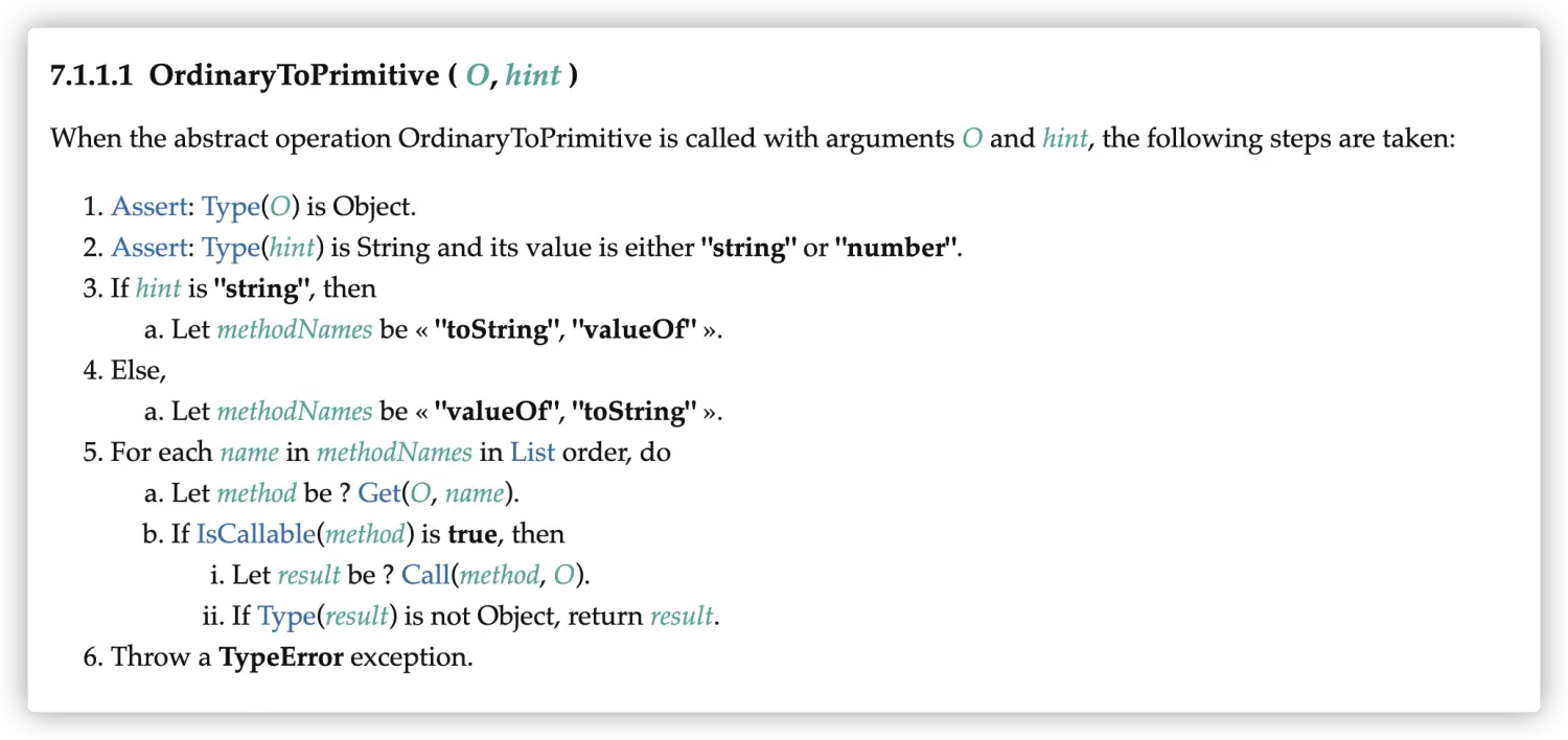 OrdinaryToPrimitive Abstract Operation