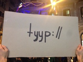 A demonstrator shows love and support for TYYP during one of the recent protests in Istanbul