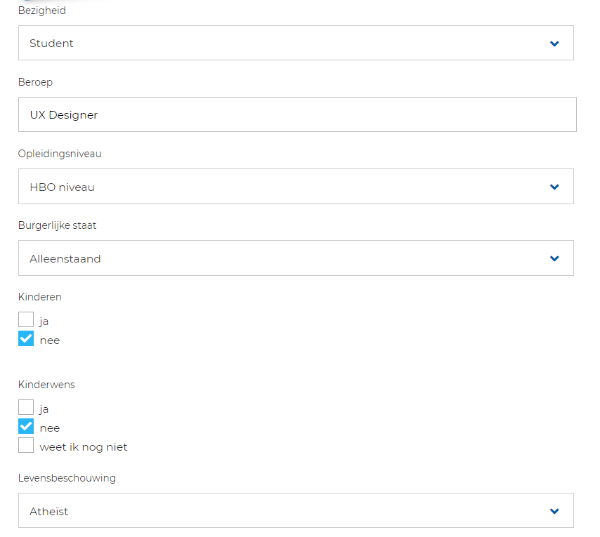 e-matching survey for registering a new account