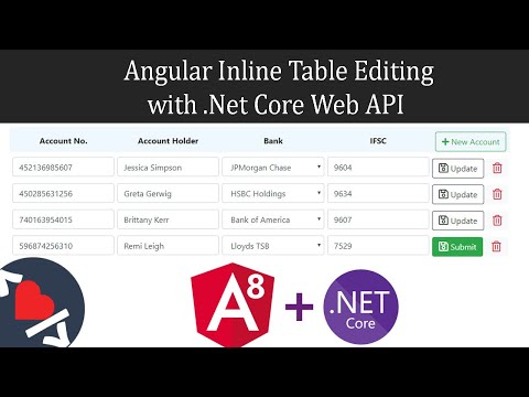 Video Tutorial for Angular Inline Table Editing with Asp.Net Core Web API