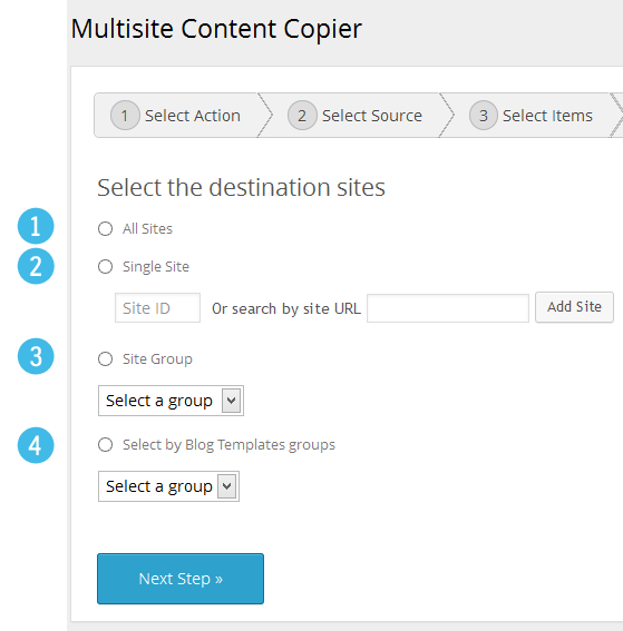 Multisite Content Copier - Select Destination