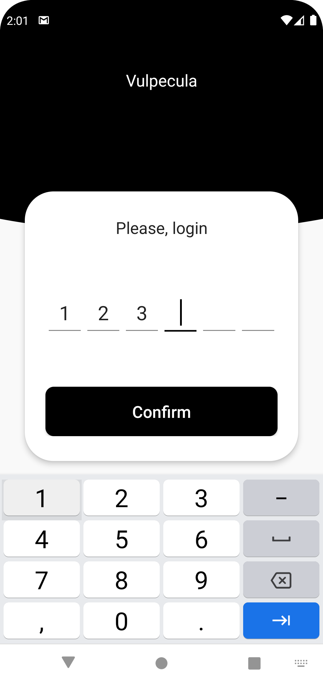 Code input screen