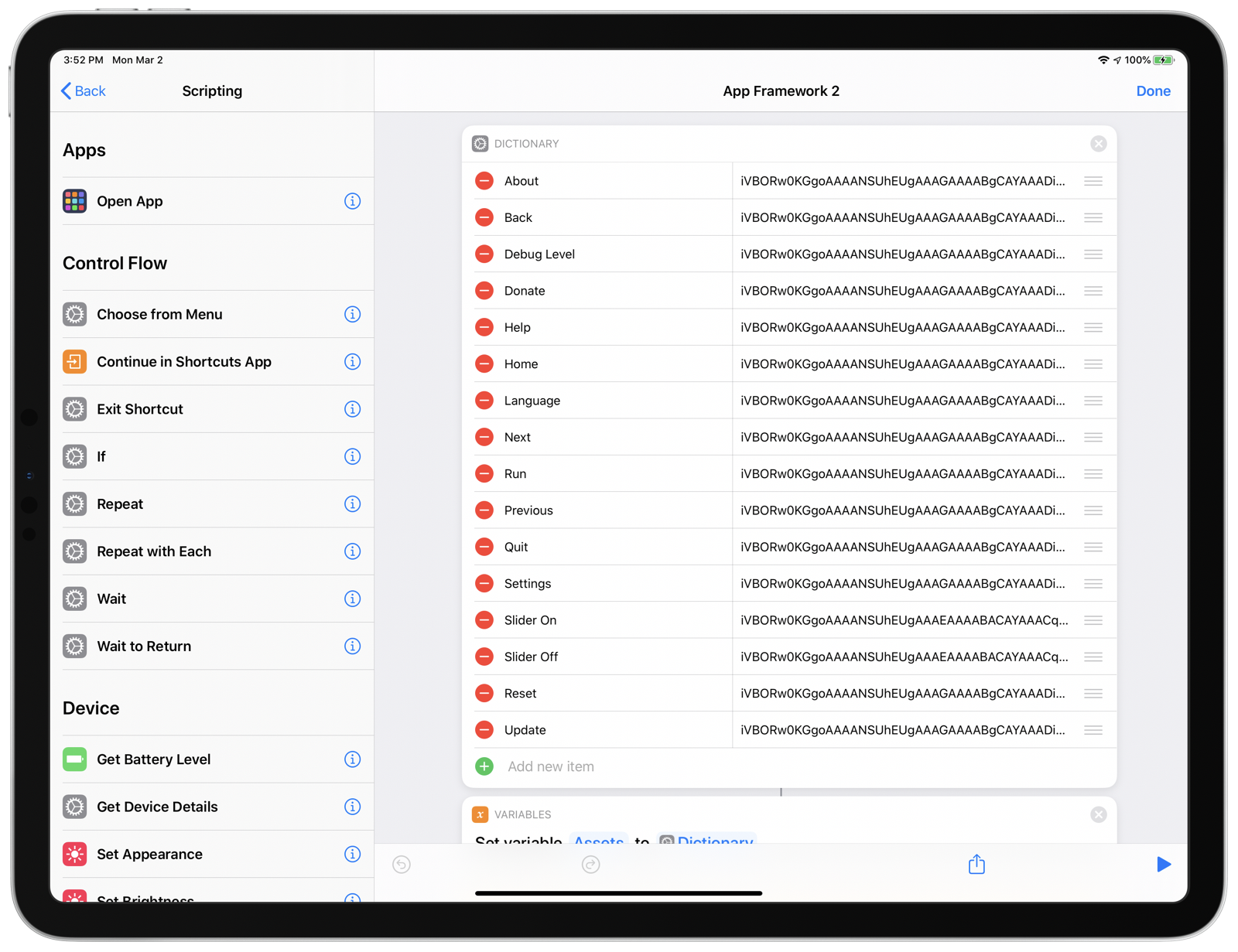 Assets Dictionary in App Framework