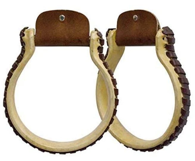 showman-rawhide-covered-oxbow-stirrups-with-stitched-sides-175697