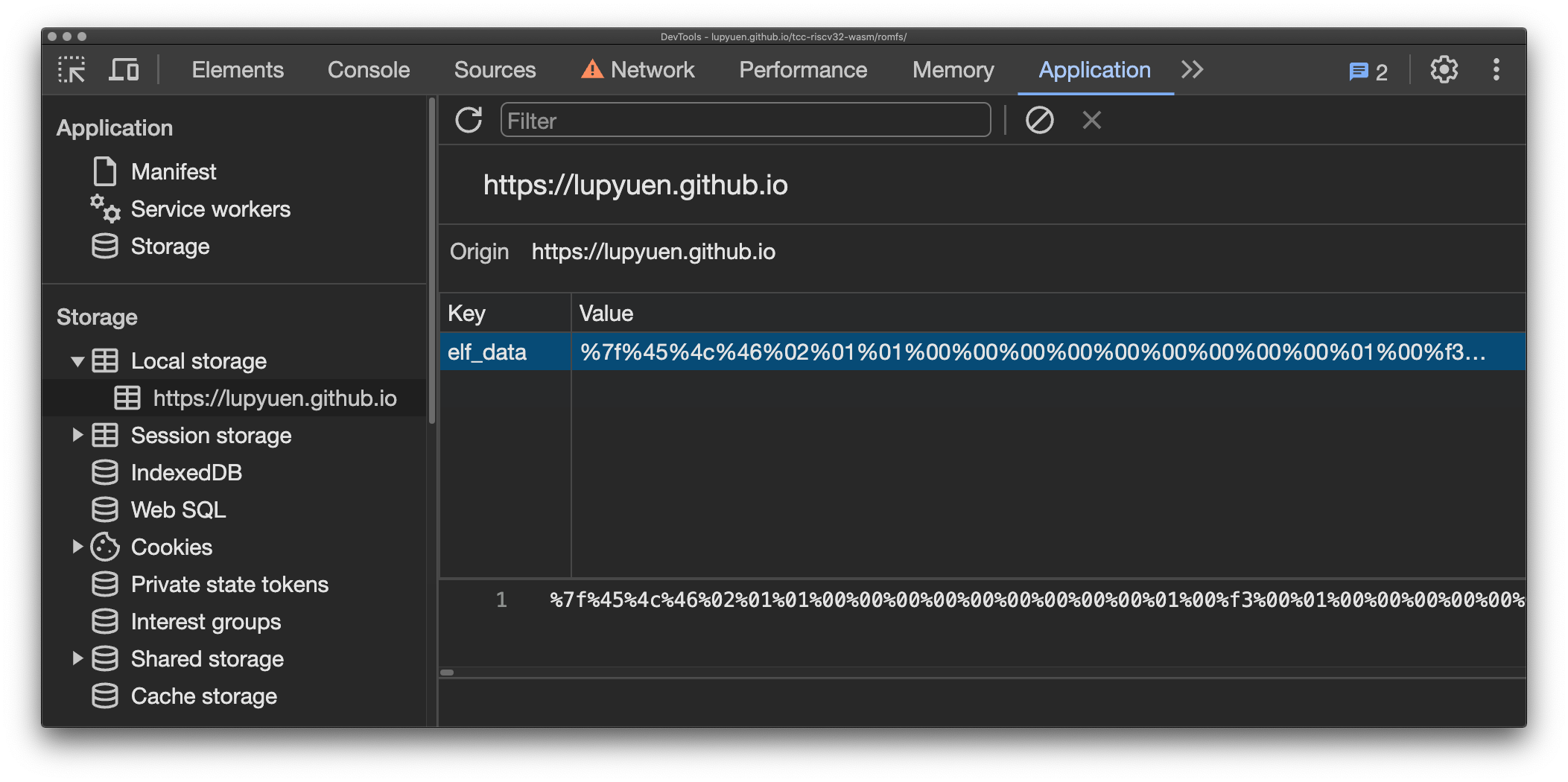 RISC-V ELF in the JavaScript Local Storage