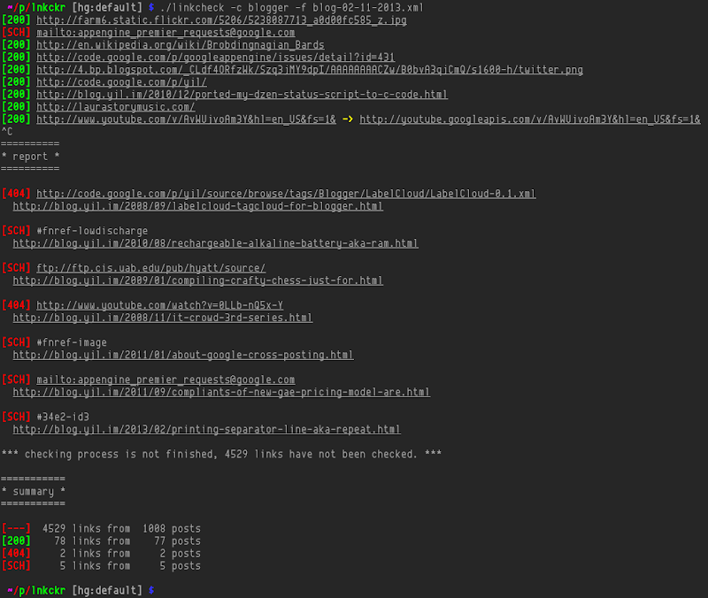 Using lnkckr to check a Blogger XML Export file