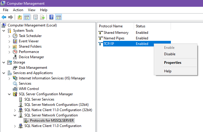 SQL Server Configuration Manager network settings