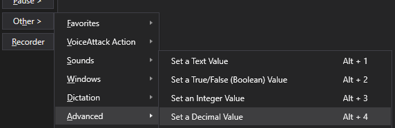 Set a VoiceAttack Decimal Variable