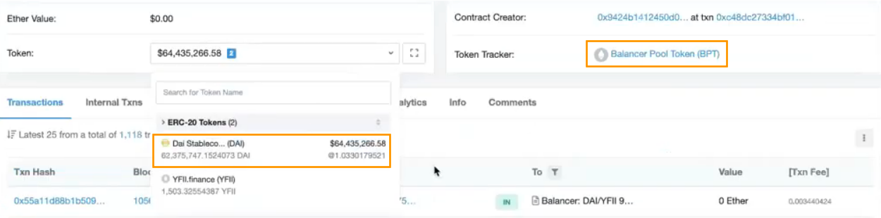 EtherScan - Balancer Pool Token