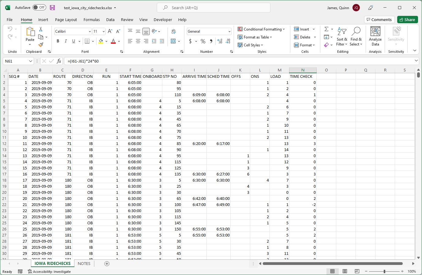 Ride checks Excel workbook