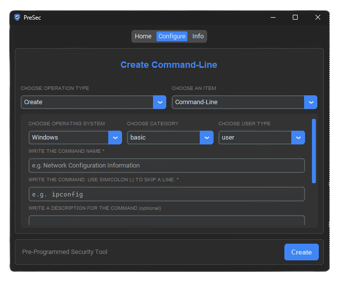 Configure Tab > Command Line