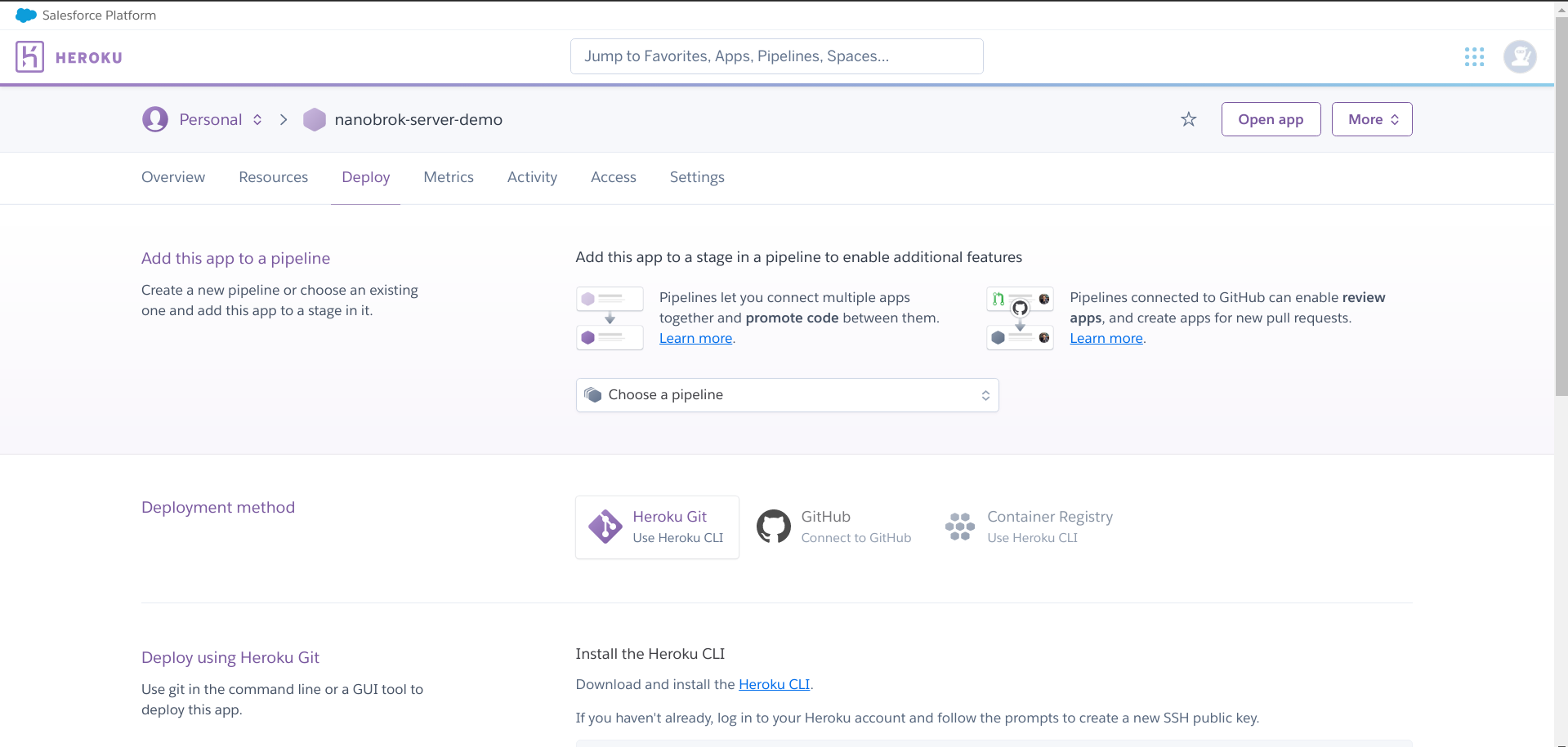 heroku app dashboard