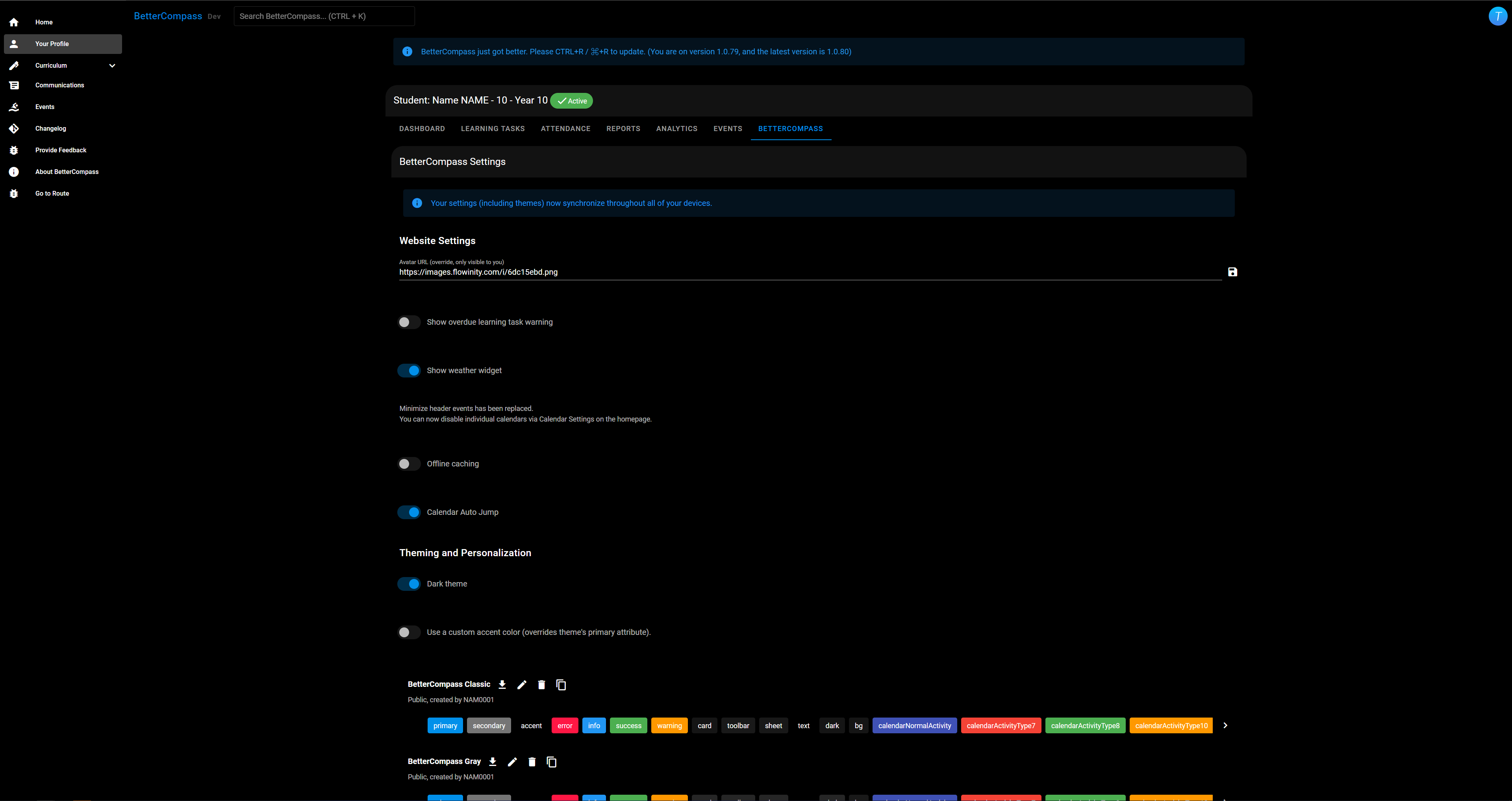 User Profile Settings