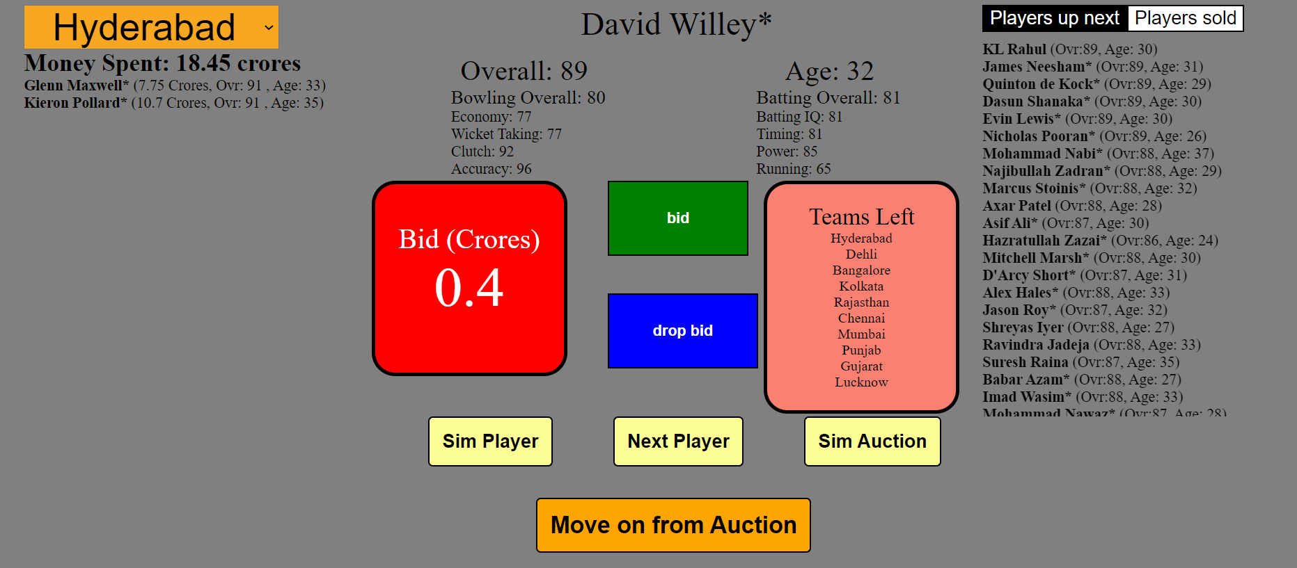 Picture showing auction screen