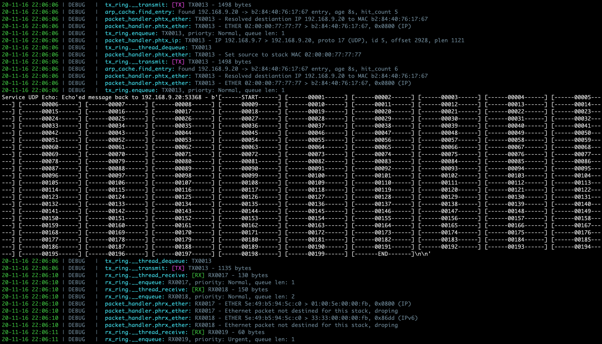 Sample PyTCP log output