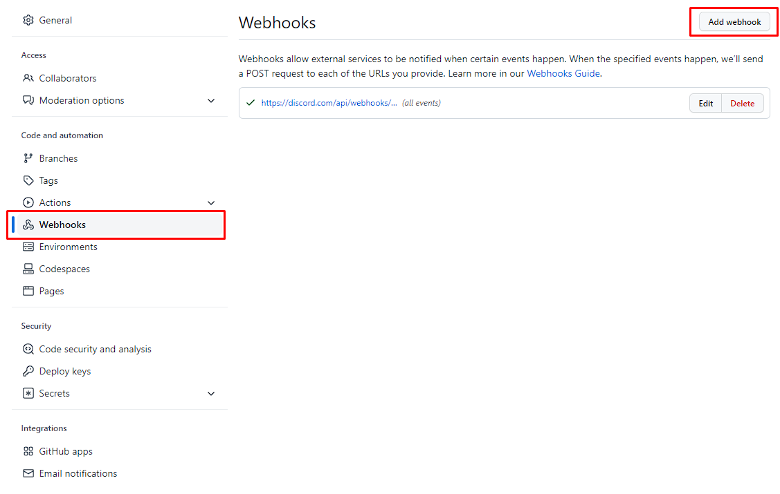 Print seção webhook discord