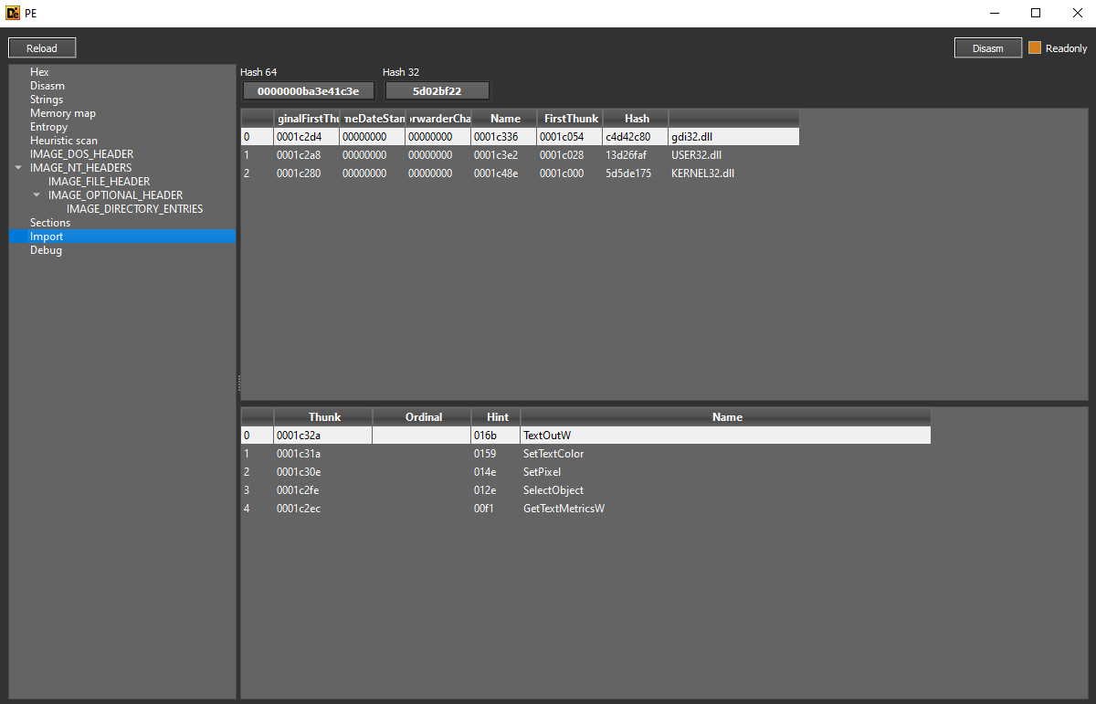 Import table