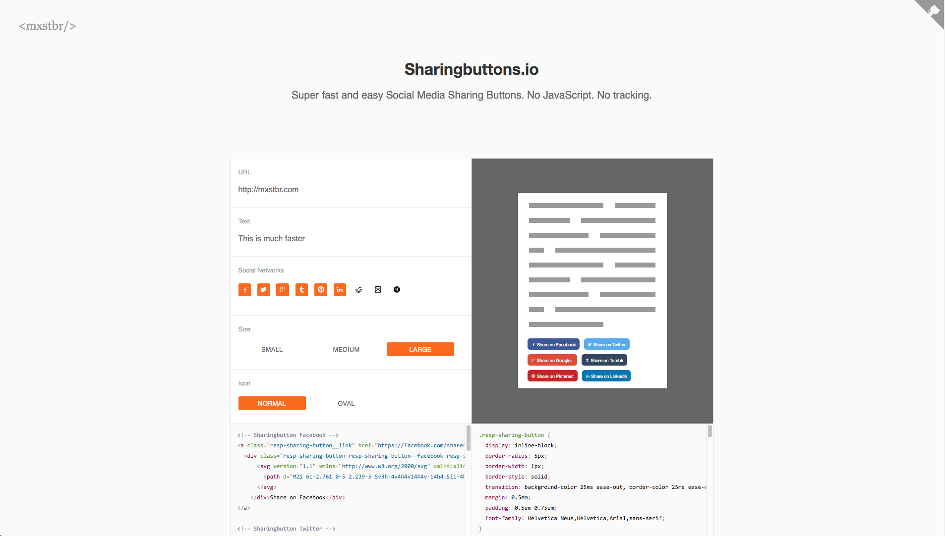 Screenshot of sharingbuttons.io