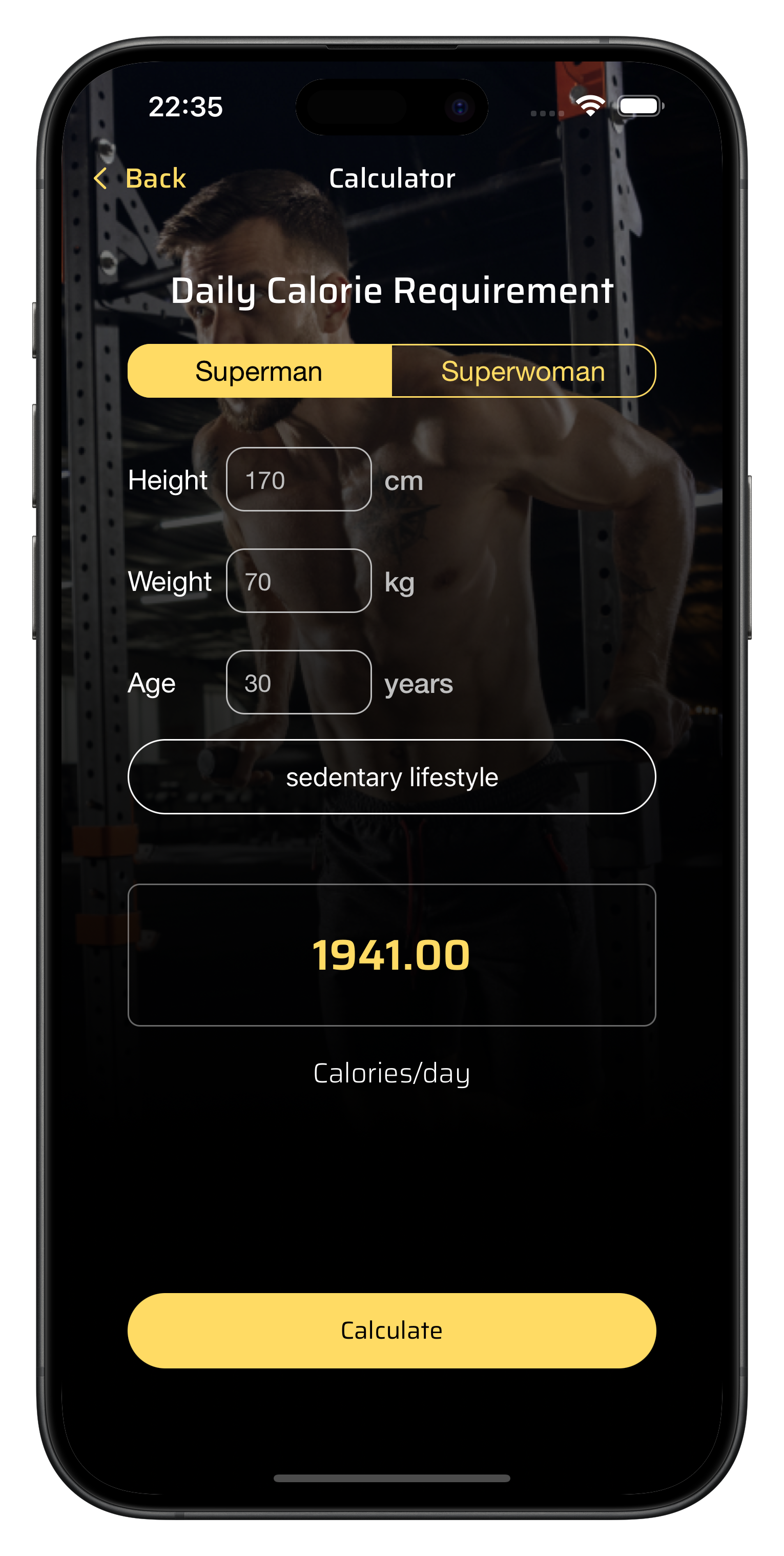 Daily Calorie Requirement Calculator Screen