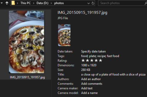 Photo with tags in File Explorer