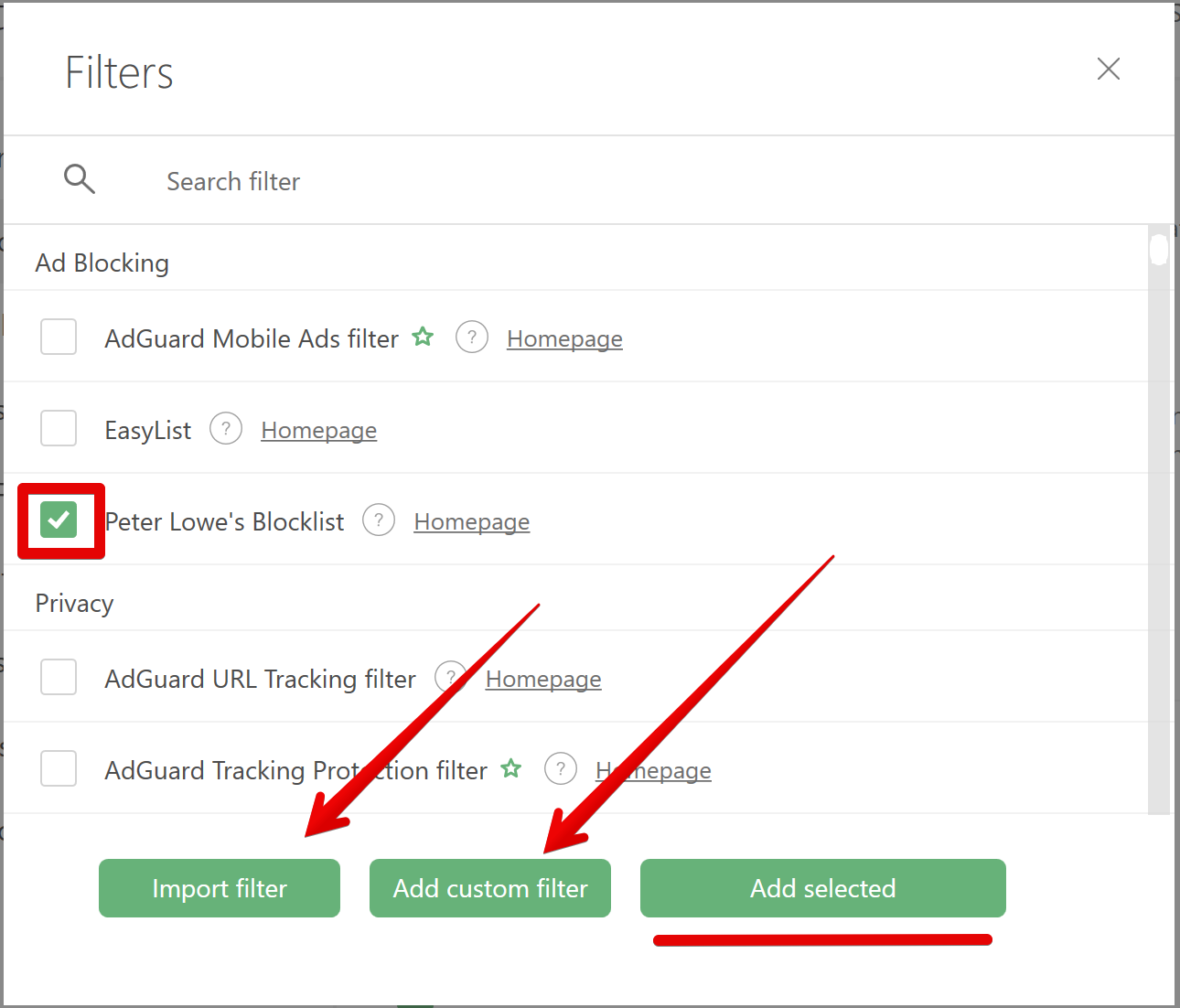Disable `Import filter` and `Add custom filter` if even one filter from ...