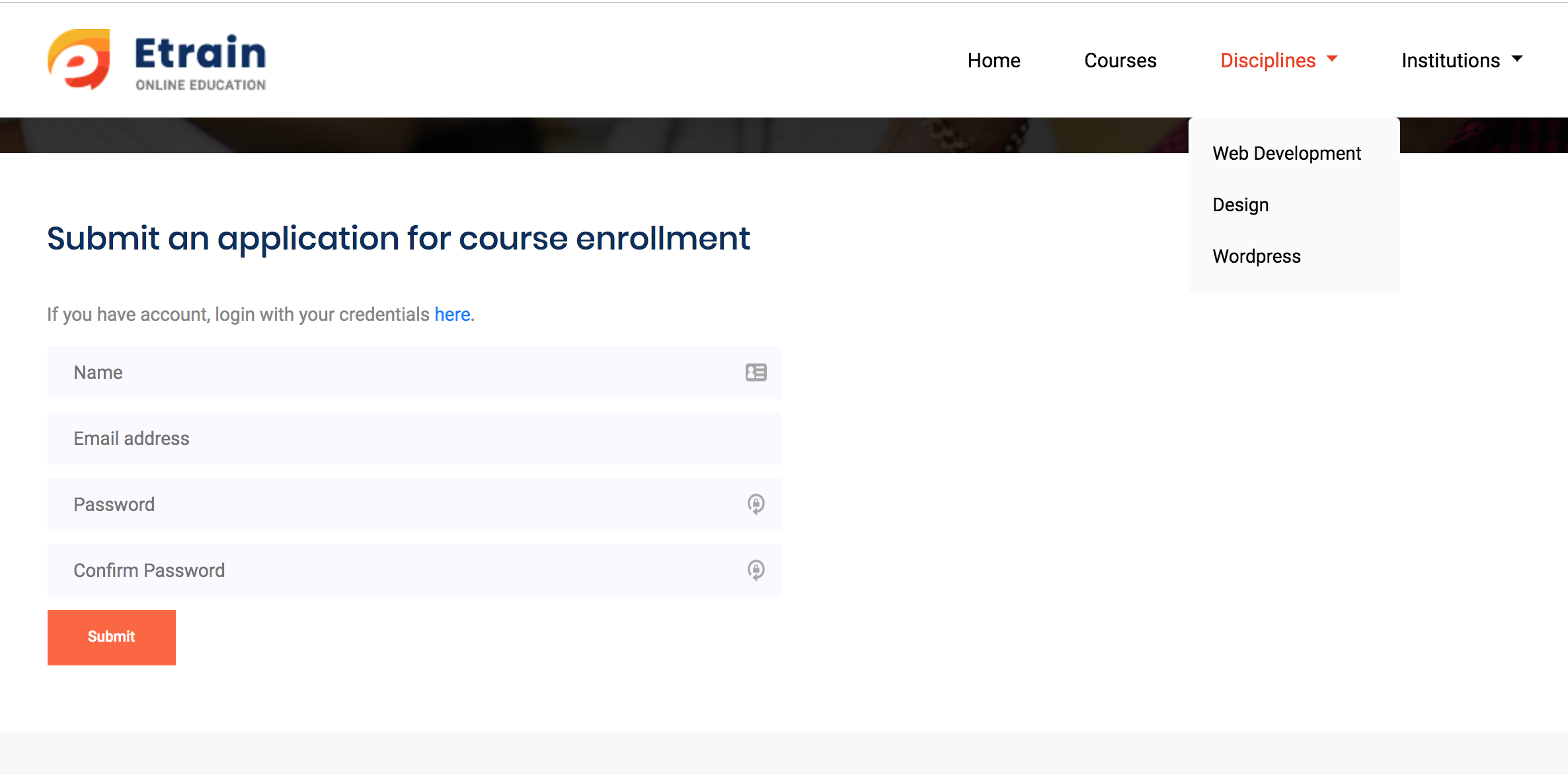 Laravel students registration form