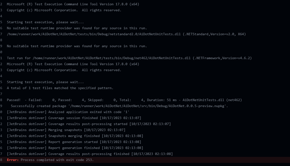 Github Actions Error: Process completed with exit code 253