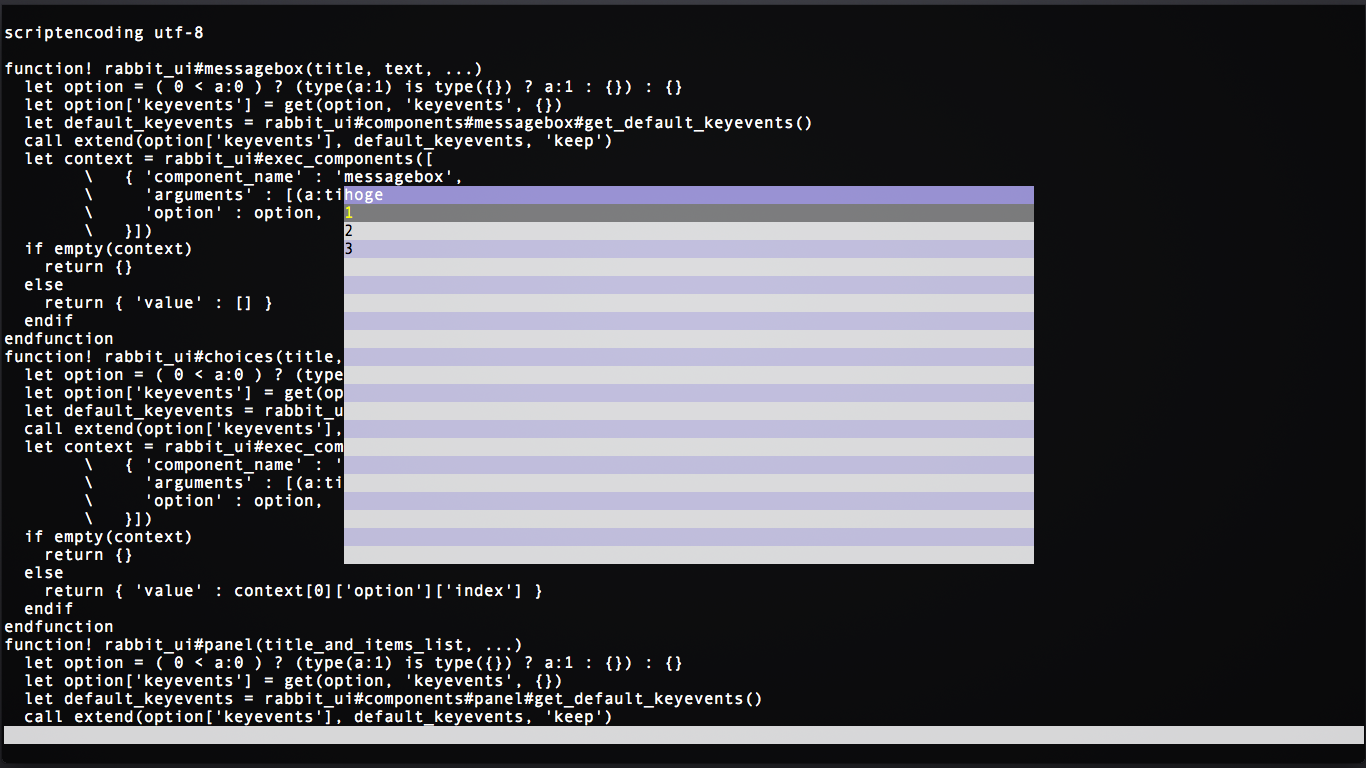 GitHub - rbtnn/vim-rabbit-ui: Rich UI Vim script Library · GitHub