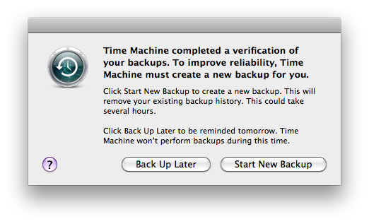 Time Machine Verification Alert Box