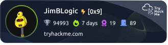 Live TryHackMe profile for JimBLogic