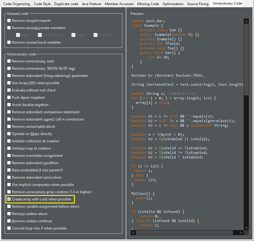 array with curly preferences