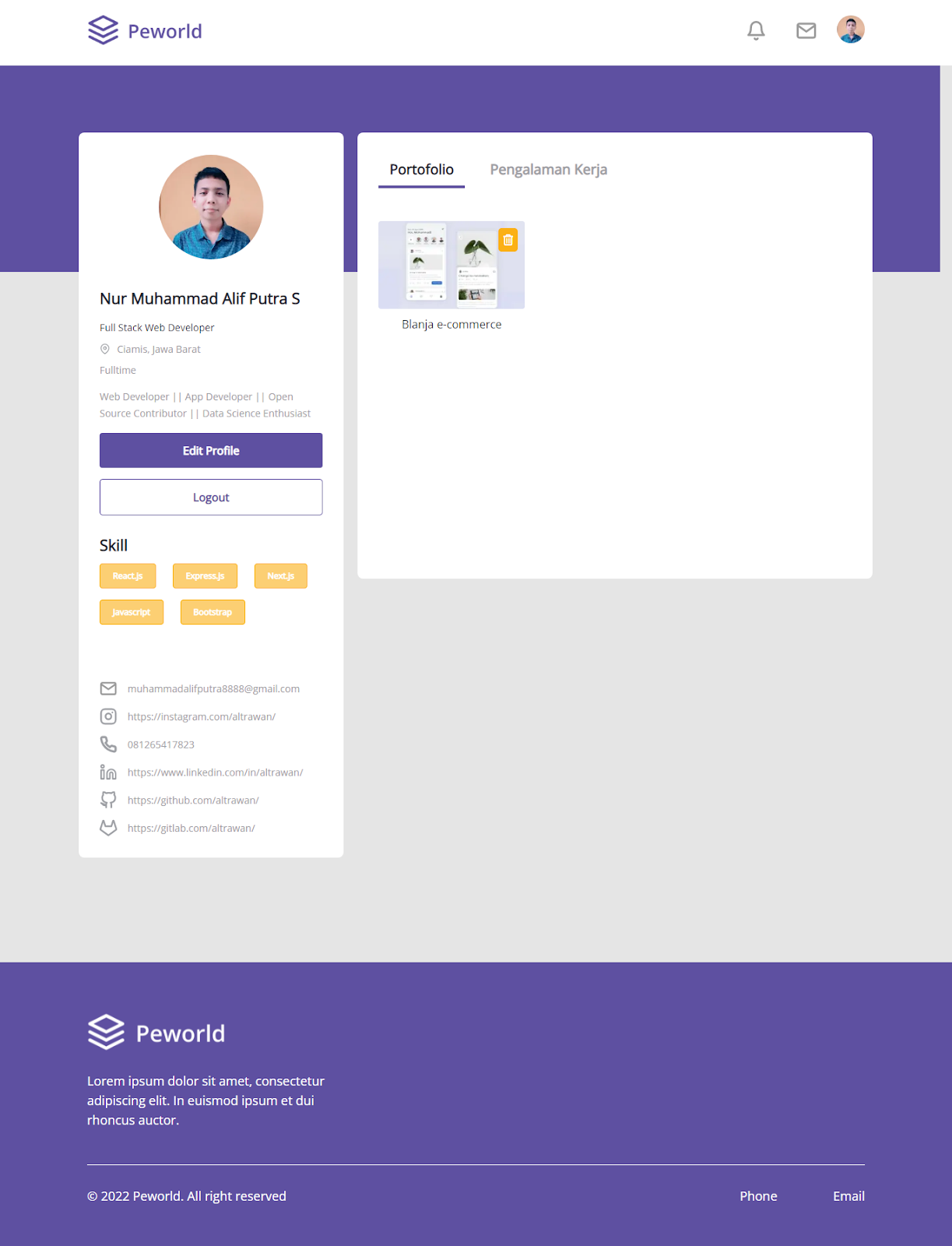 Profile Worker - Portofolio Page