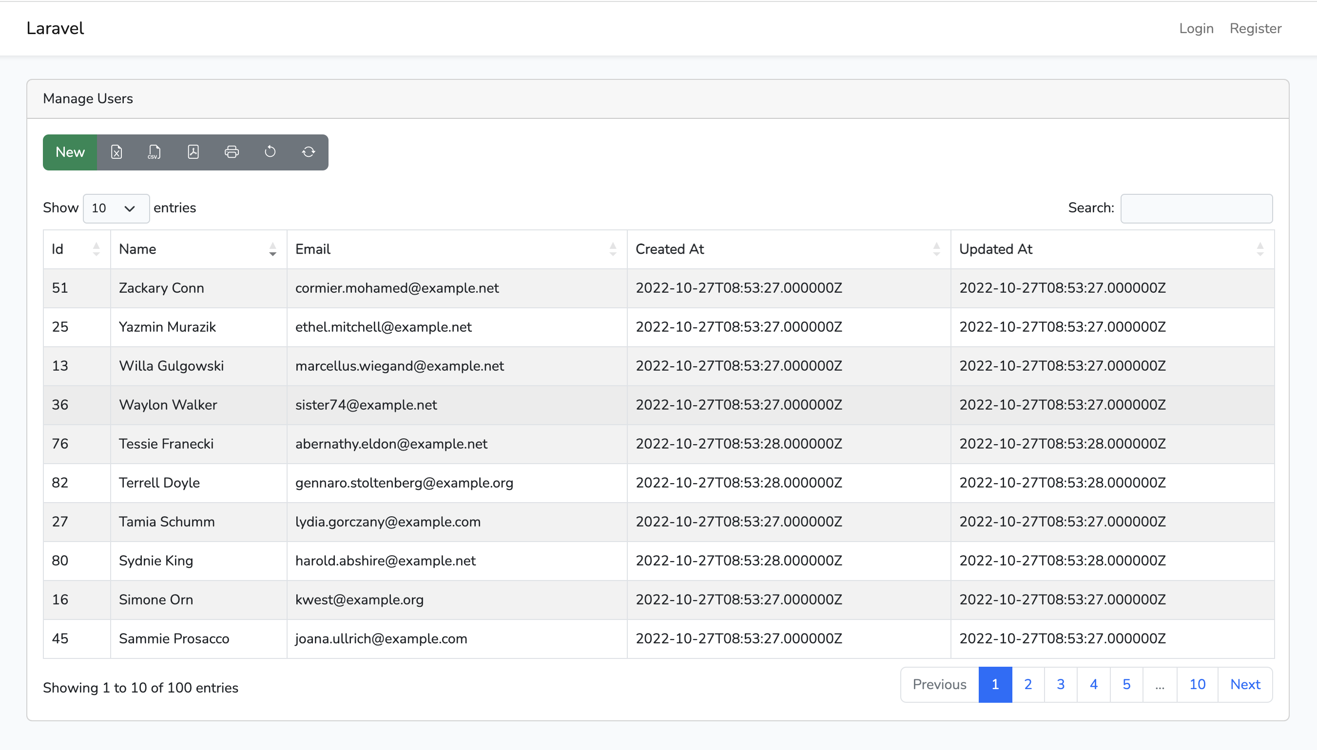 Laravel DataTables Users