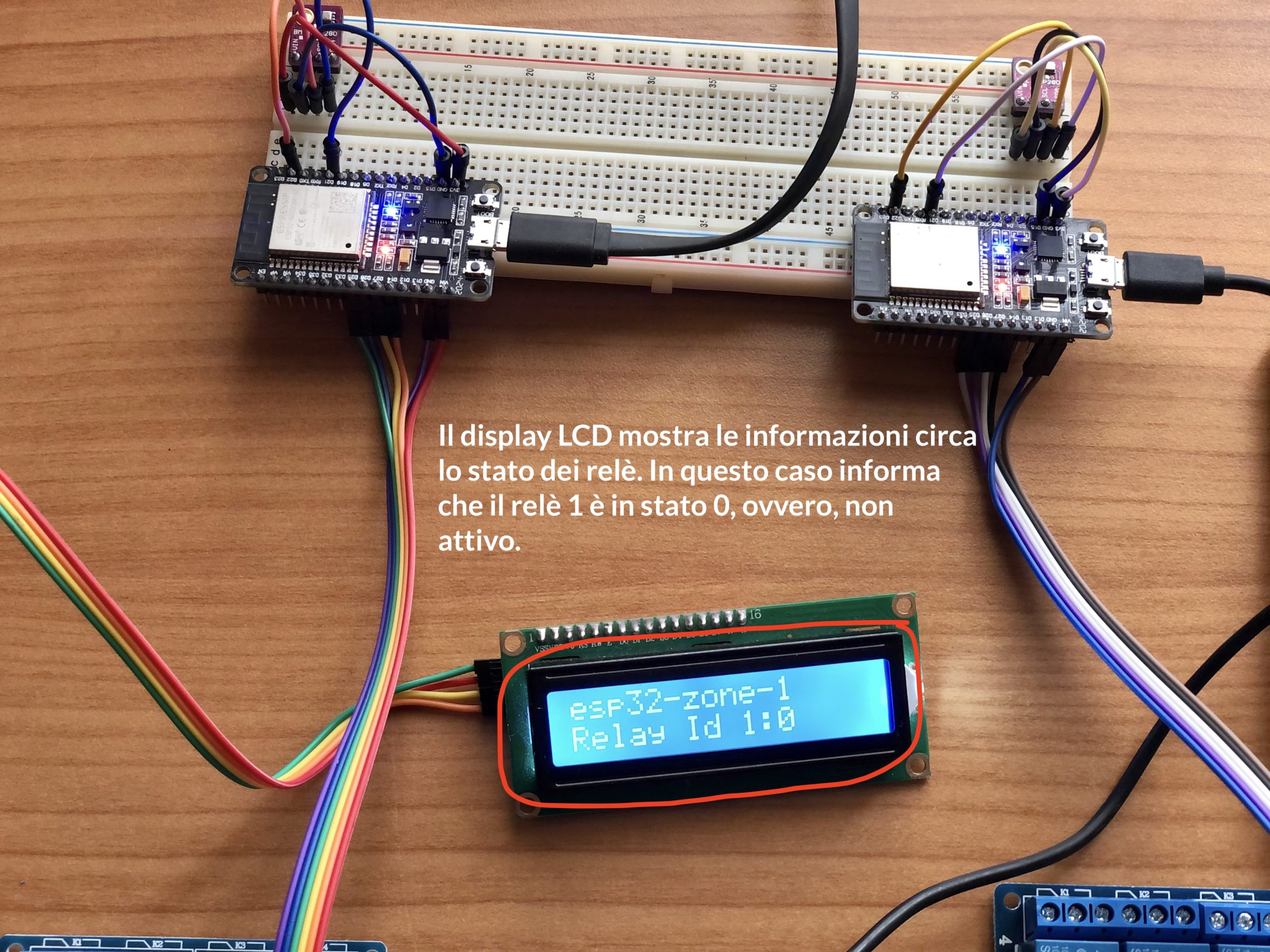 LCD display showing the status of the relays for each device