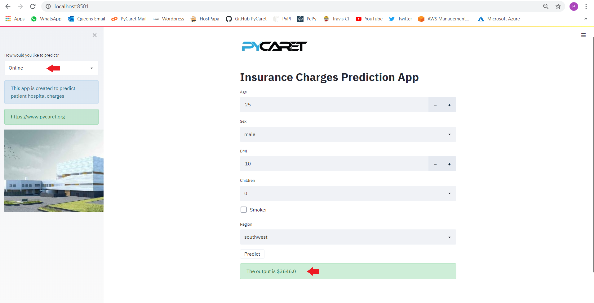 Streamlit application testing — Online Prediction