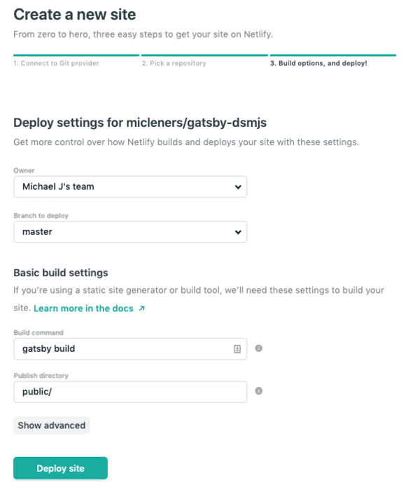 gatsby deploy settings on netlify